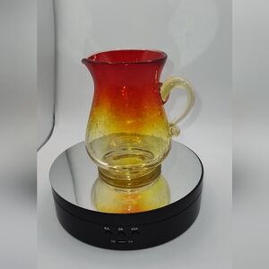 Small crackle glass yellow and red unmarked Fenton picture or creamer